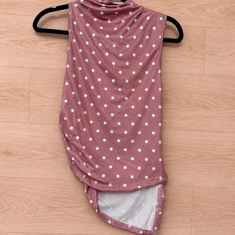 🌸 Top drapé asymétrique rose à pois blancs Femme Taille M Casual Chic Rétro – photo 2